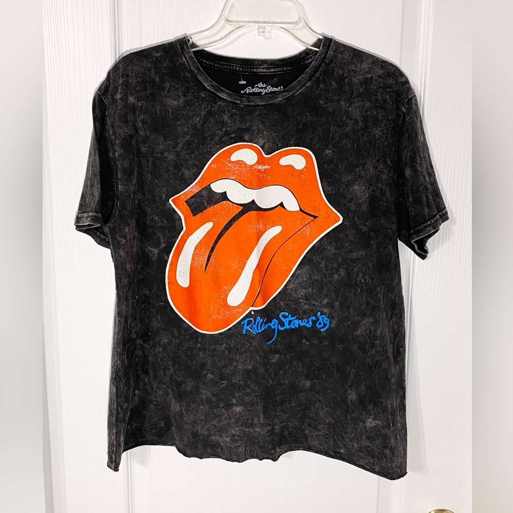 NEW The Rolling Stones ‘89 Tongue & Lips Mineral Wash Cropped Band Tee Black XL